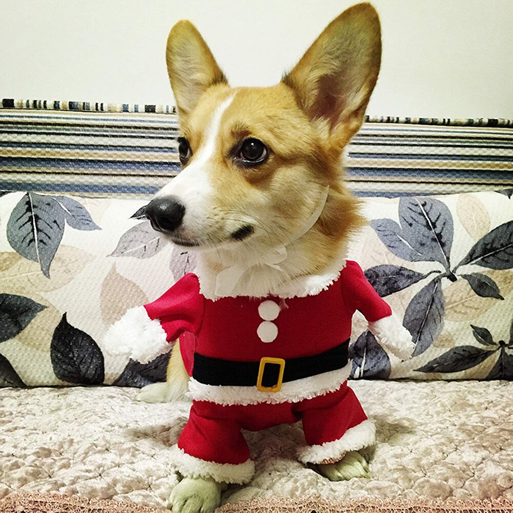 Lovely Christmas Pet Santa Claus Suit Costumes Cat Puppy Warm Comfortable Jumpsuit Hoodies Clothes Pet Xmas Decoration