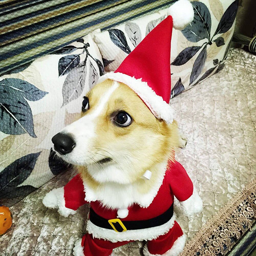 Lovely Christmas Pet Santa Claus Suit Costumes Cat Puppy Warm Comfortable Jumpsuit Hoodies Clothes Pet Xmas Decoration