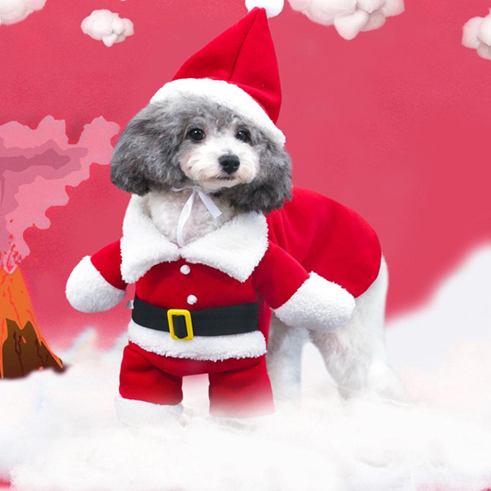 Lovely Christmas Pet Santa Claus Suit Costumes Cat Puppy Warm Comfortable Jumpsuit Hoodies Clothes Pet Xmas Decoration