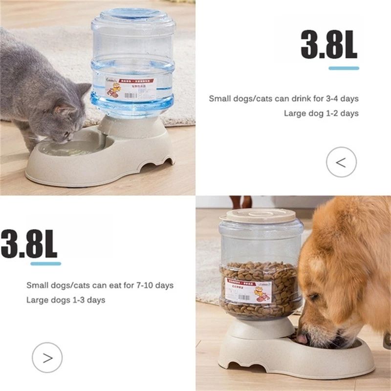Upgrade Wheat Straw Large Capacity 3.8L Pet Feeder Automatic Water Feeding Dog Basin Pet Bowl
